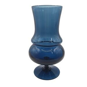 Empoli Blue‎ Glass Vase Unique Hourglass Shape Pedestal Base Home Decor